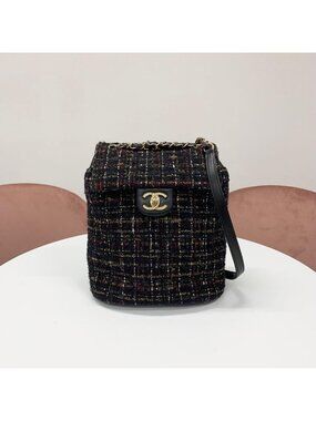 Chanel Quilted Tweed CC Logo Turnlock Chain Backpack